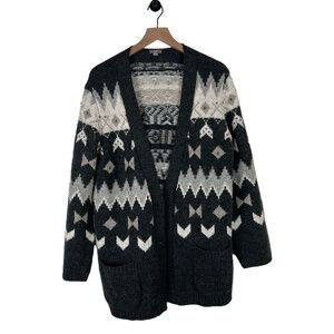 J.Jill Womens‎ Cardigan Size L Gray Fair Isle Beaded Pockets Scandi Coastal Wool